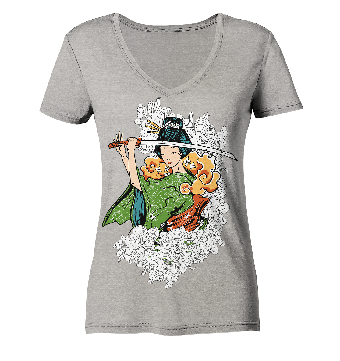 Geisha Sword - Ladies Organic V-Neck Shirt