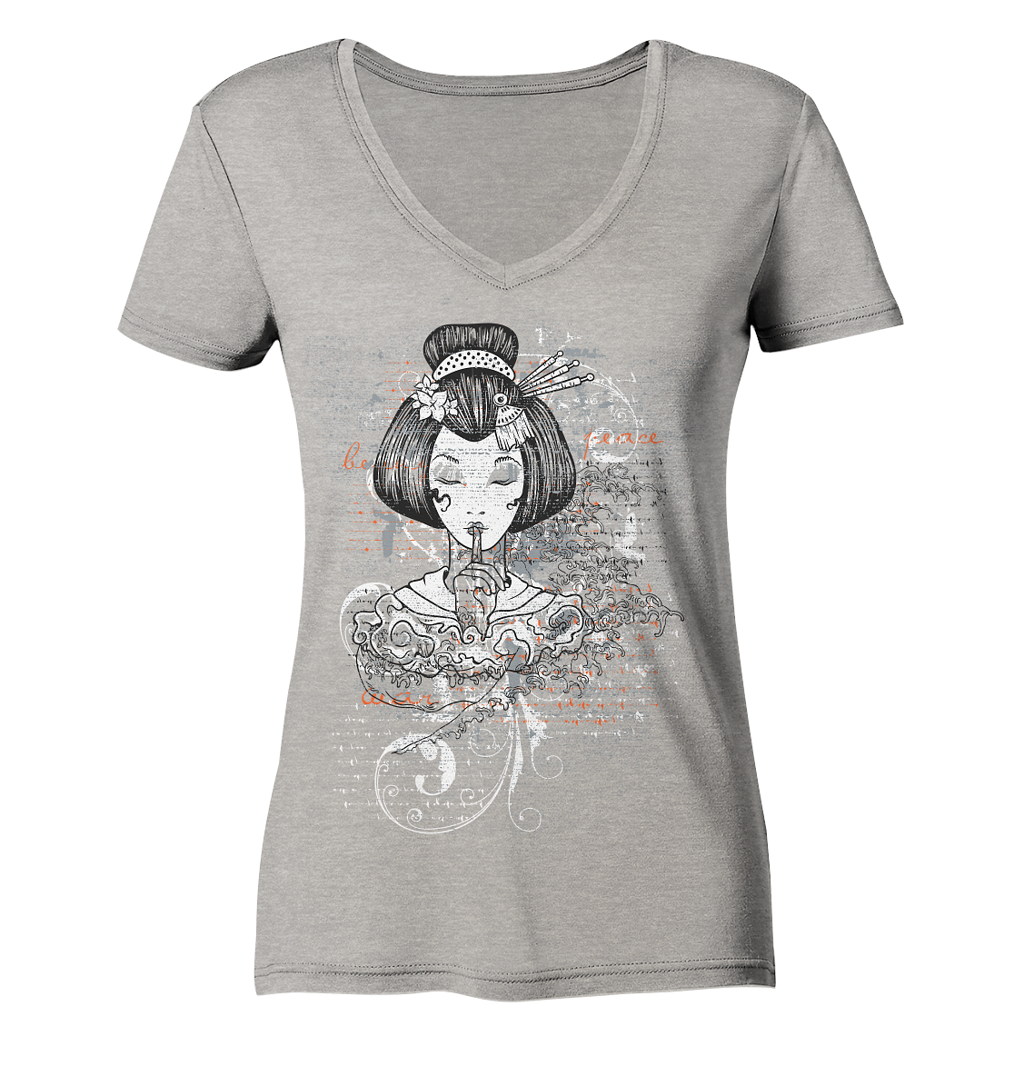 Geisha Shhh - Ladies Organic V-Neck Shirt