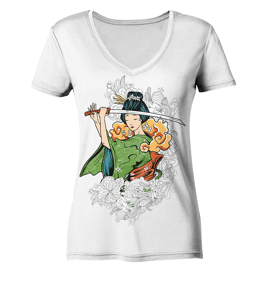 Geisha Sword - Ladies Organic V-Neck Shirt