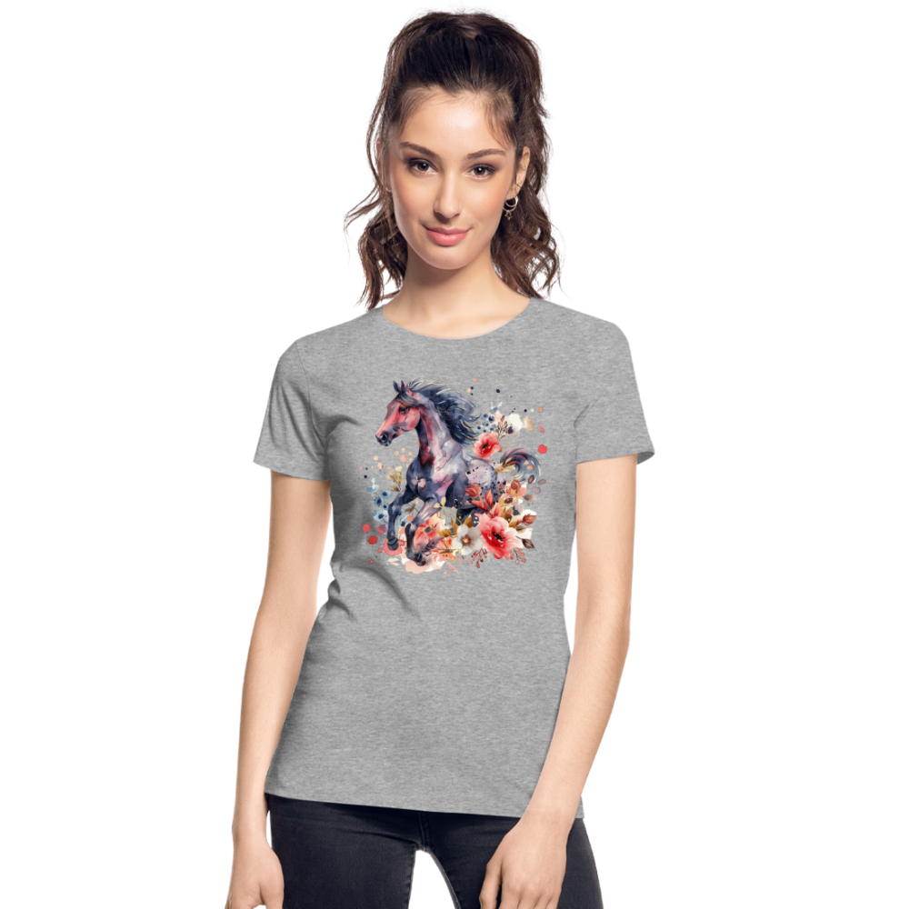 Flower Horse - Frauen Premium Bio T-Shirt - Grau meliert