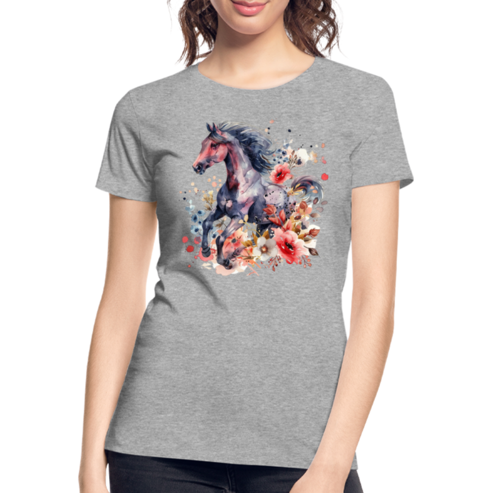 Flower Horse - Frauen Premium Bio T-Shirt - Grau meliert