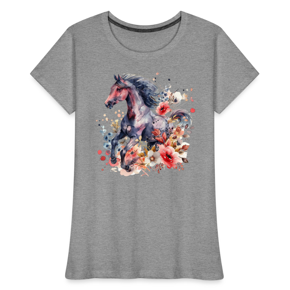 Flower Horse - Frauen Premium Bio T-Shirt - Grau meliert