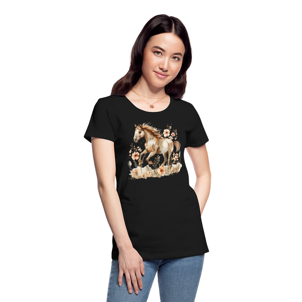 Flower Horse 3 - Frauen Premium Bio T-Shirt - Schwarz