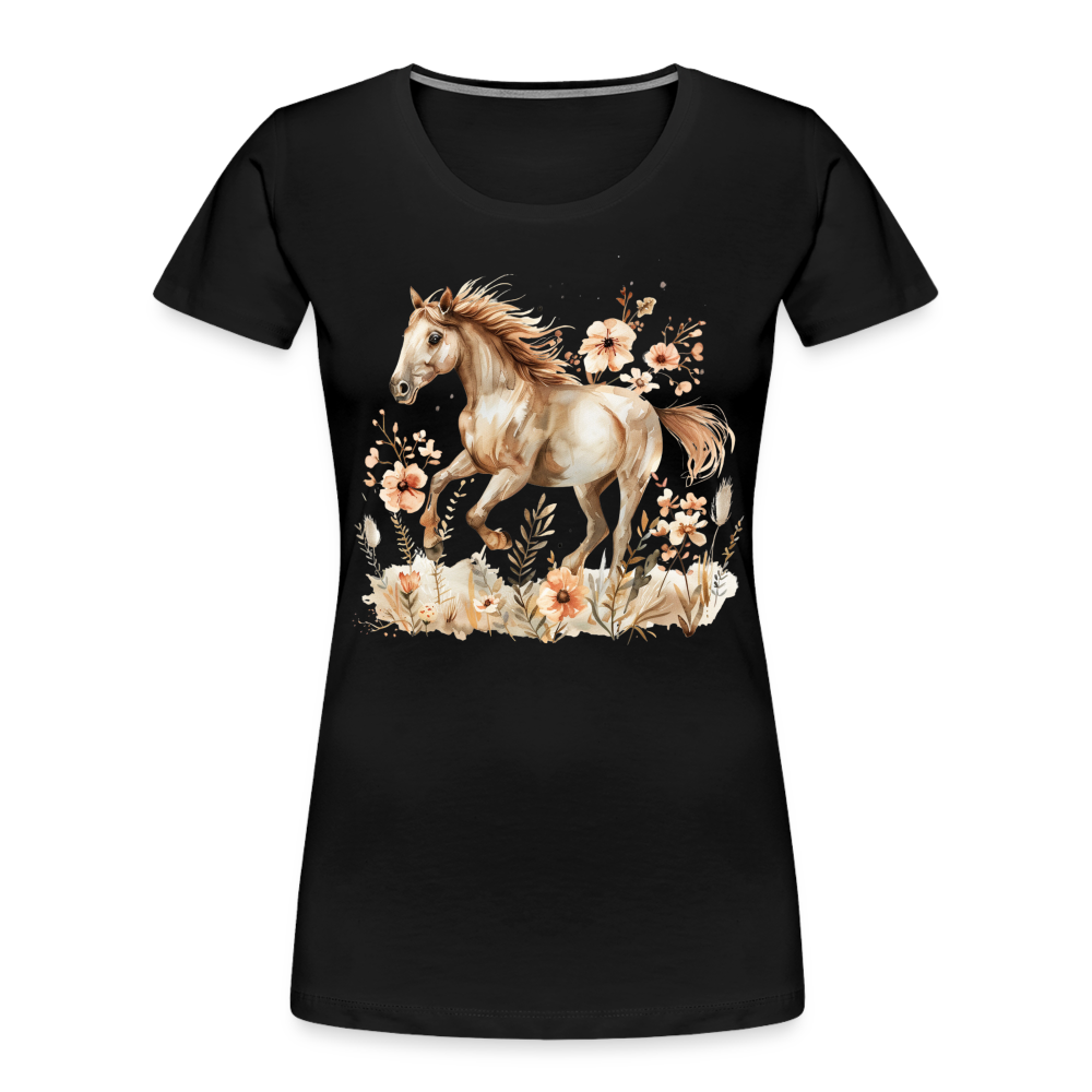 Flower Horse 3 - Frauen Premium Bio T-Shirt - Schwarz