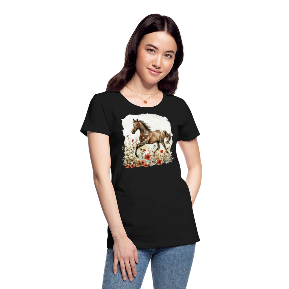 Flower Horse 9 - Frauen Premium Bio T-Shirt - Schwarz