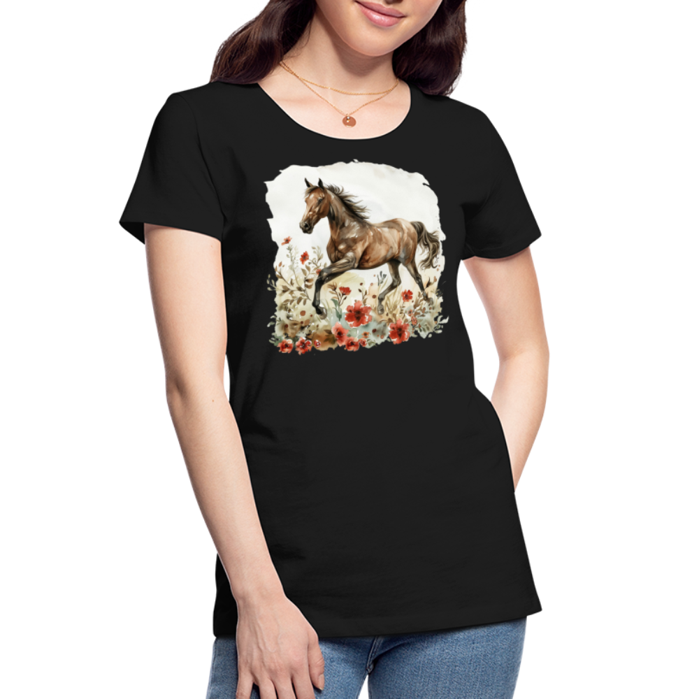 Flower Horse 9 - Frauen Premium Bio T-Shirt - Schwarz