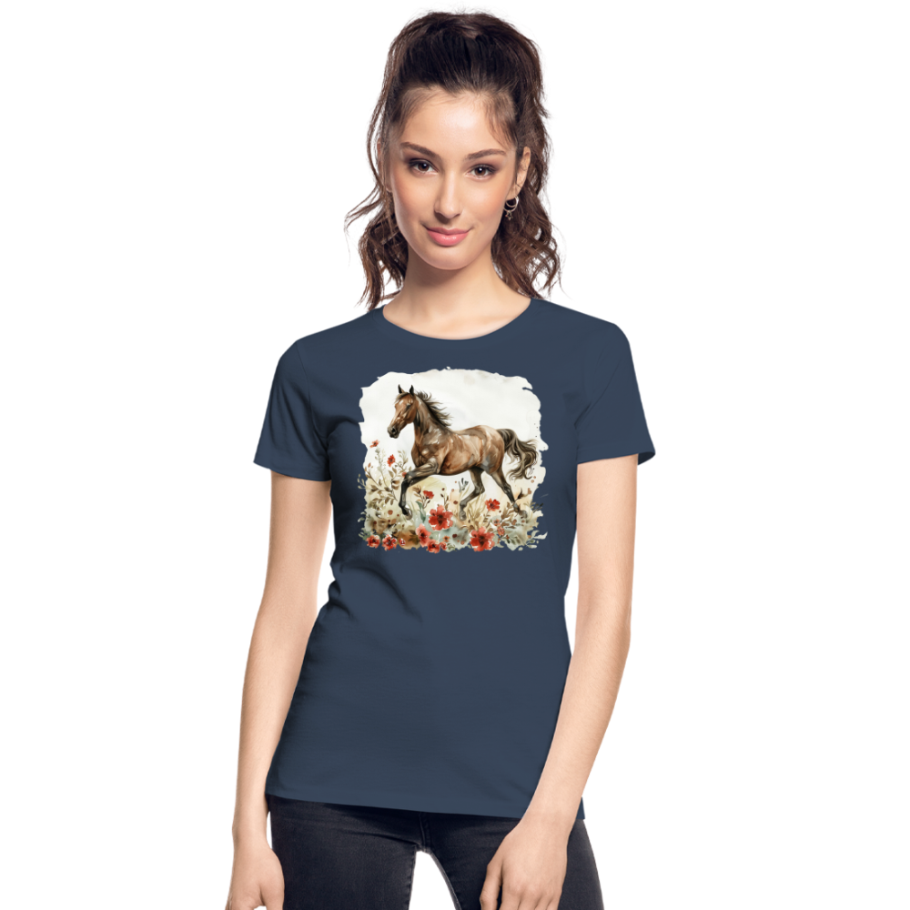 Flower Horse 9 - Frauen Premium Bio T-Shirt - Navy