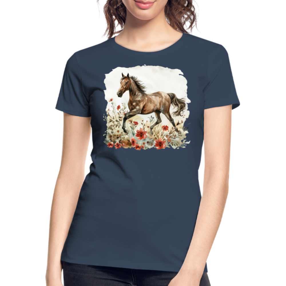 Flower Horse 9 - Frauen Premium Bio T-Shirt - Navy