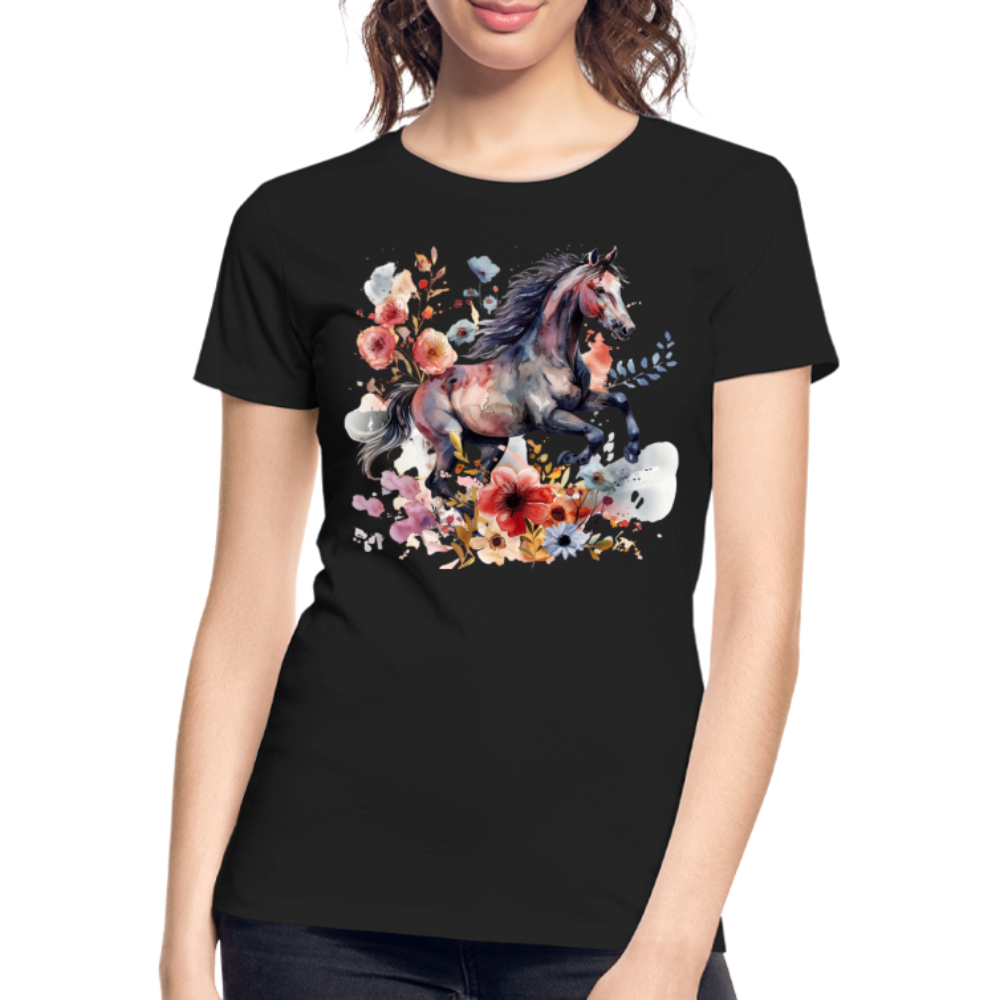 Flower Horse 18 - Frauen Premium Bio T-Shirt - Schwarz