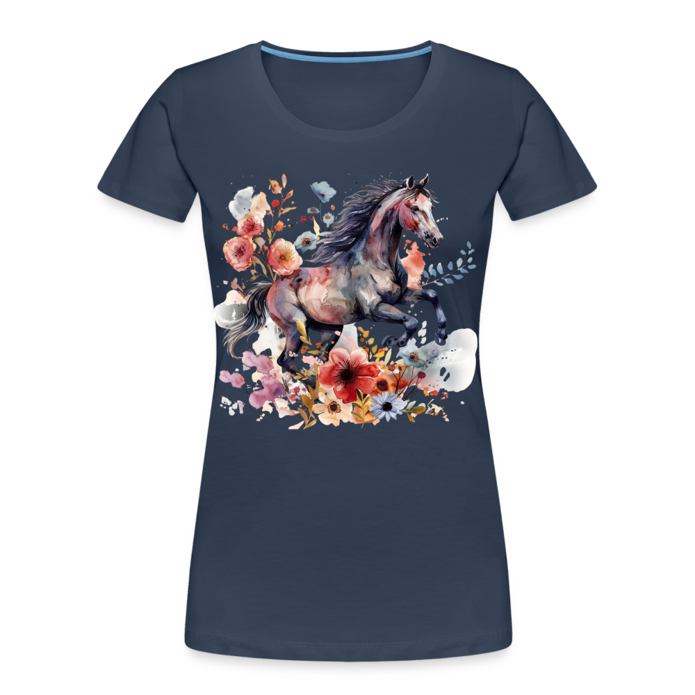 Flower Horse 18 - Frauen Premium Bio T-Shirt - Navy