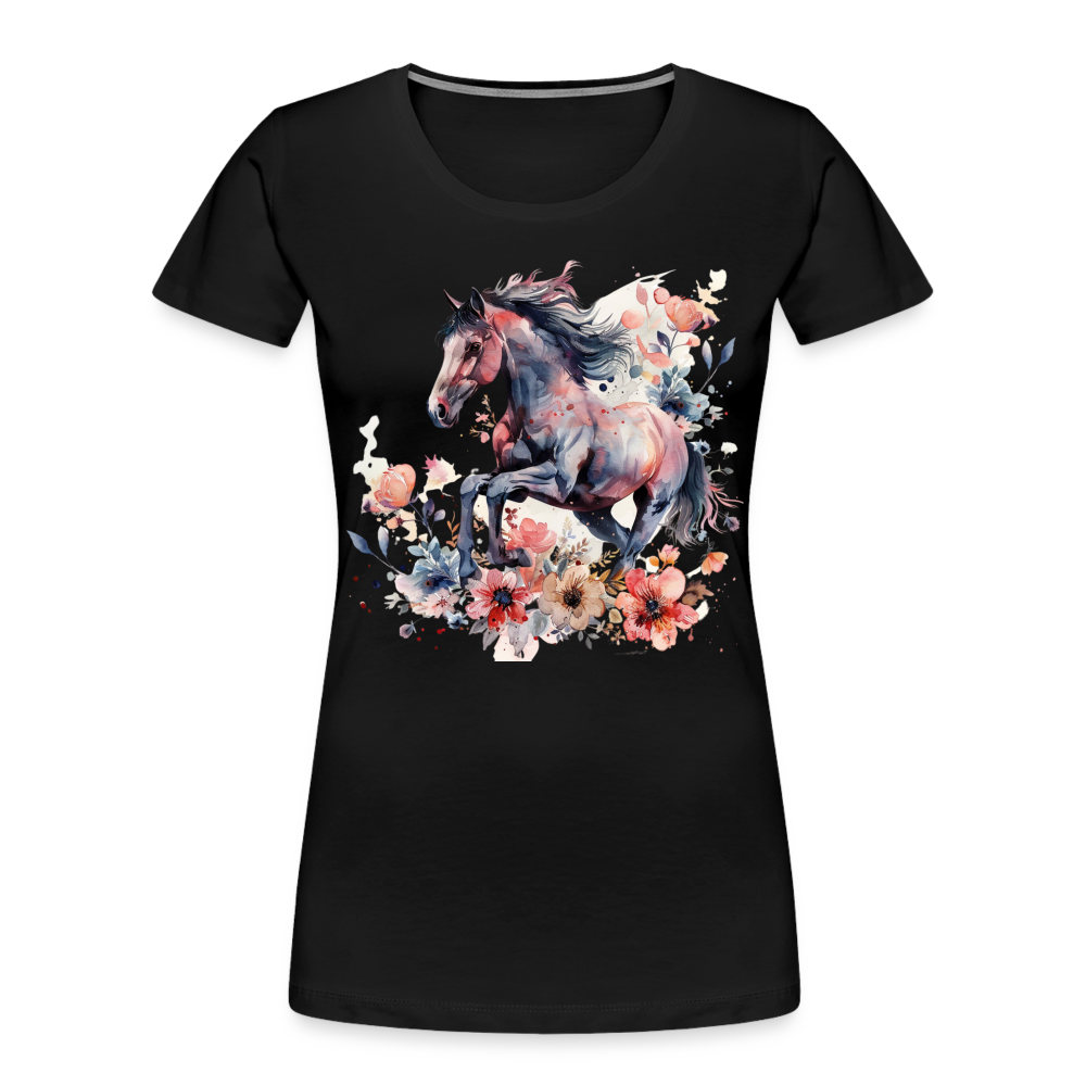 Flower Horse 16 - Frauen Premium Bio T-Shirt - Schwarz