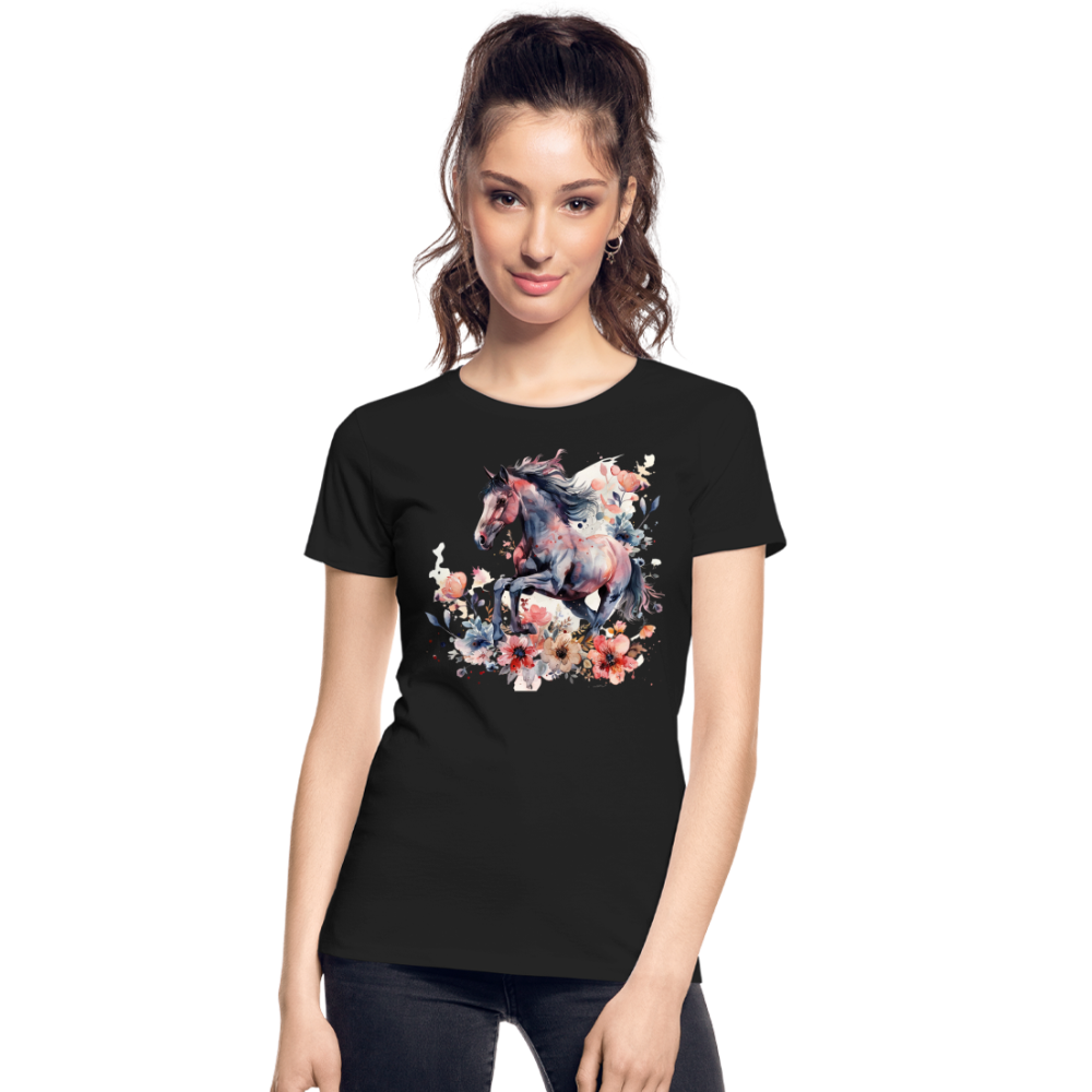 Flower Horse 16 - Frauen Premium Bio T-Shirt - Schwarz