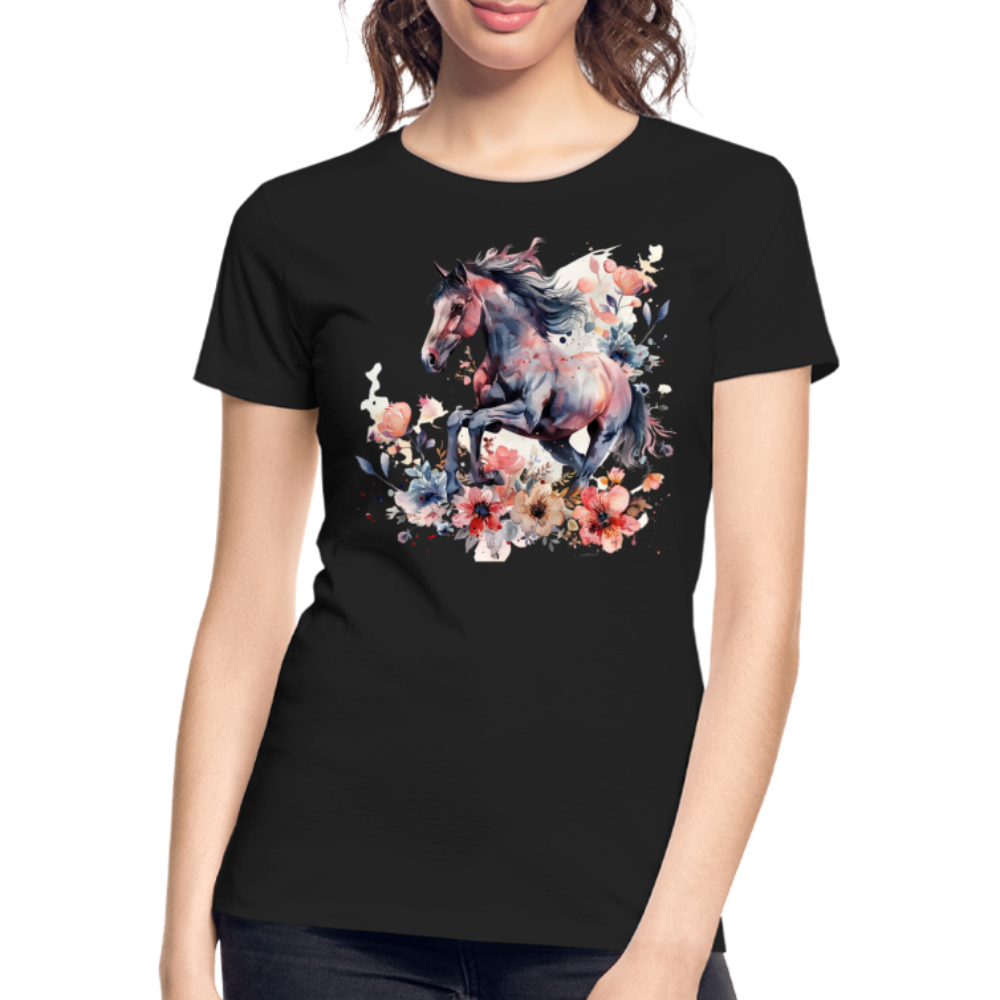 Flower Horse 16 - Frauen Premium Bio T-Shirt - Schwarz