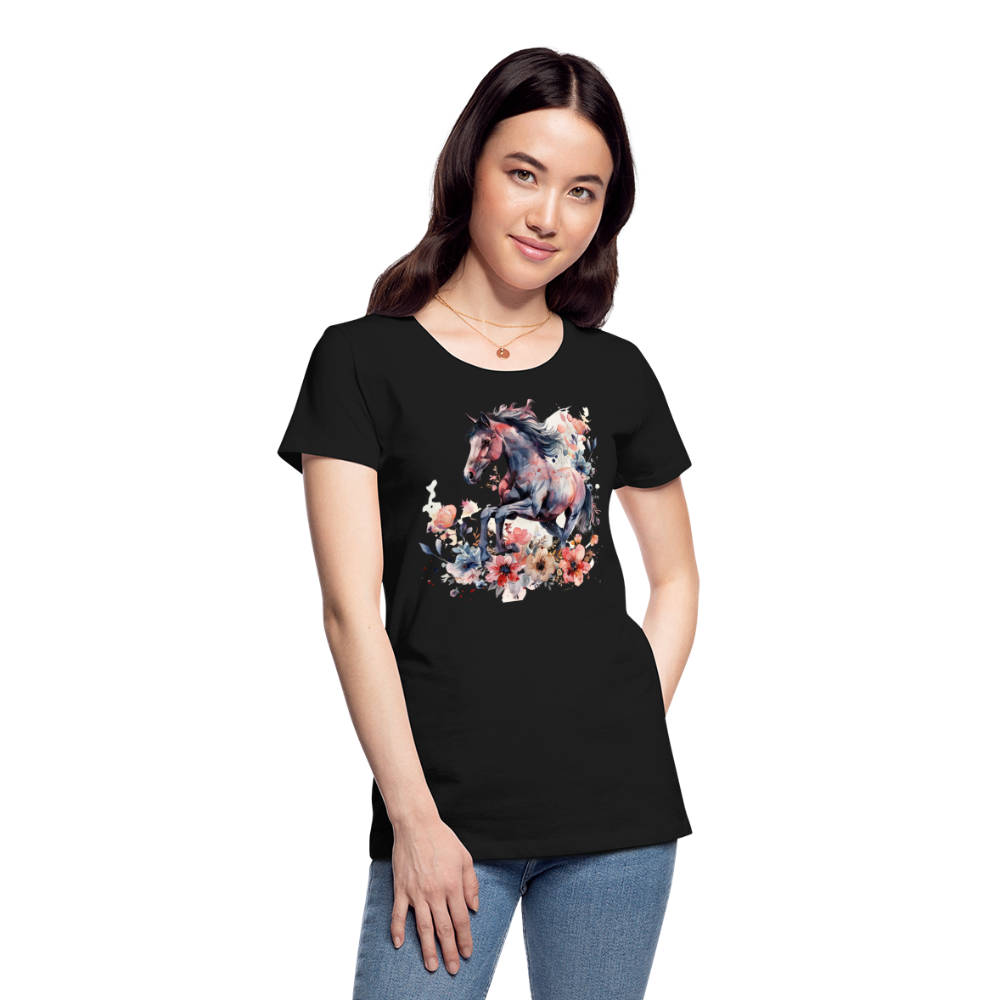 Flower Horse 16 - Frauen Premium Bio T-Shirt - Schwarz