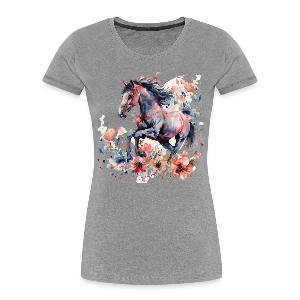 Flower Horse 16 - Frauen Premium Bio T-Shirt - Grau meliert