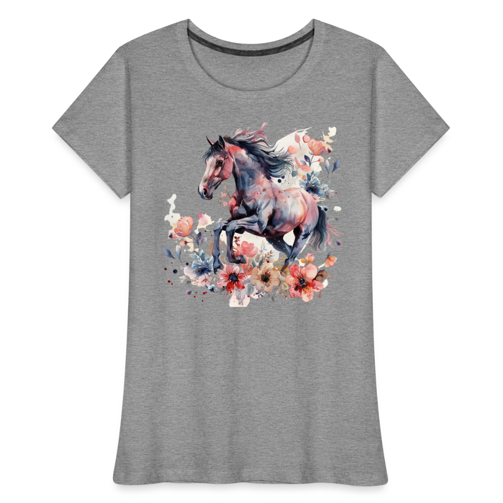 Flower Horse 16 - Frauen Premium Bio T-Shirt - Grau meliert