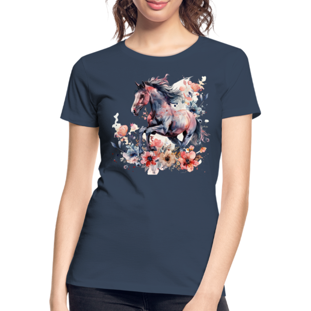 Flower Horse 16 - Frauen Premium Bio T-Shirt - Navy