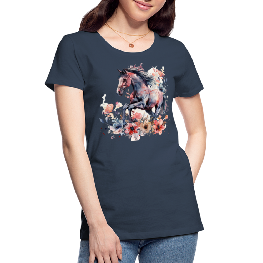 Flower Horse 16 - Frauen Premium Bio T-Shirt - Navy