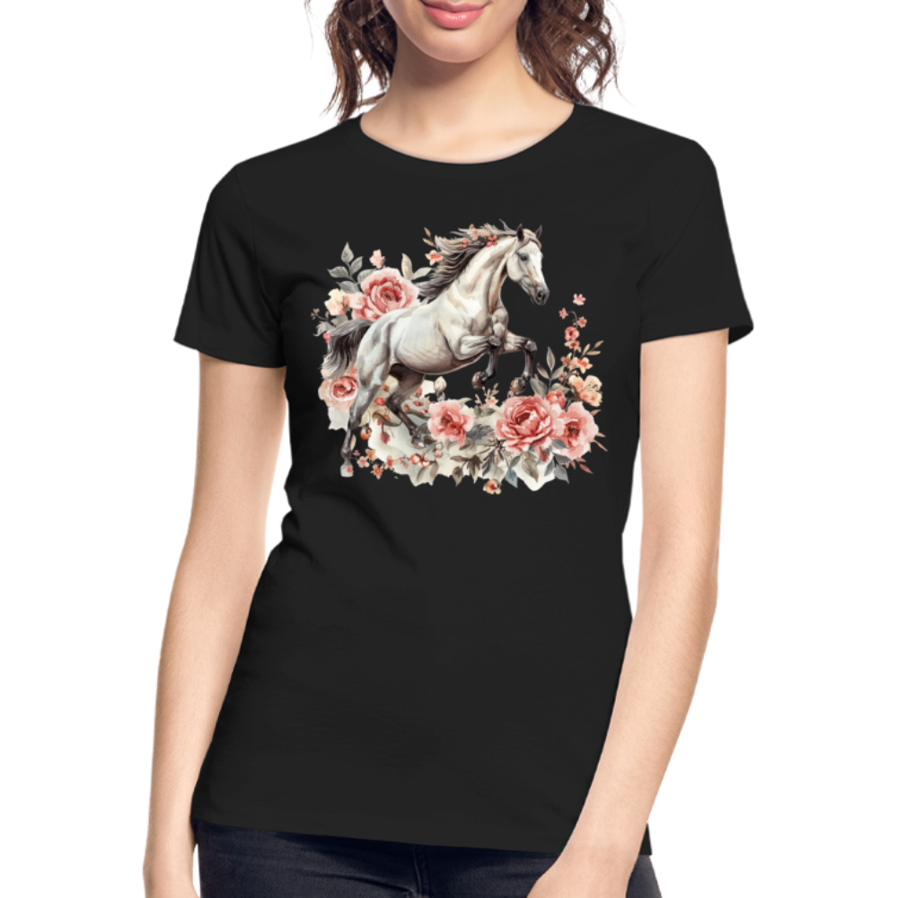 Flower Horse 13 - Frauen Premium Bio T-Shirt - Schwarz