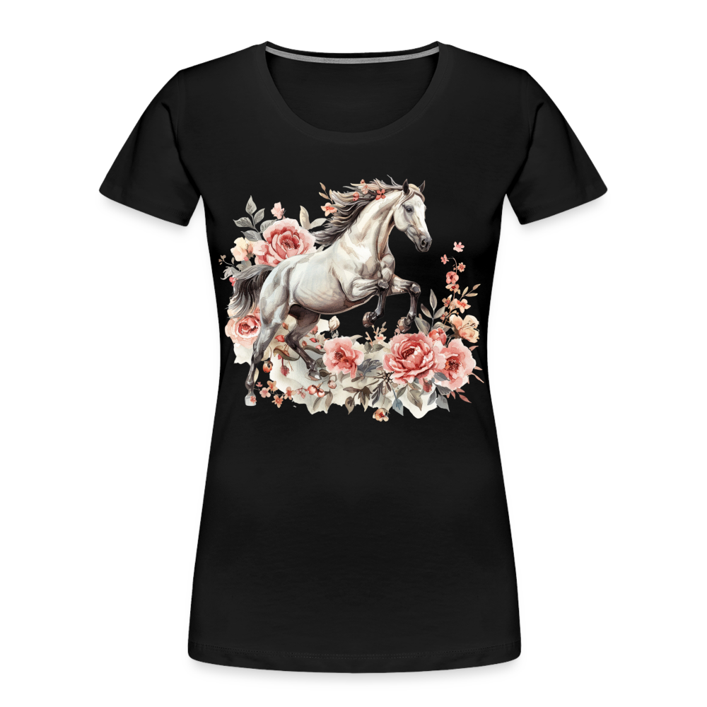 Flower Horse 13 - Frauen Premium Bio T-Shirt - Schwarz