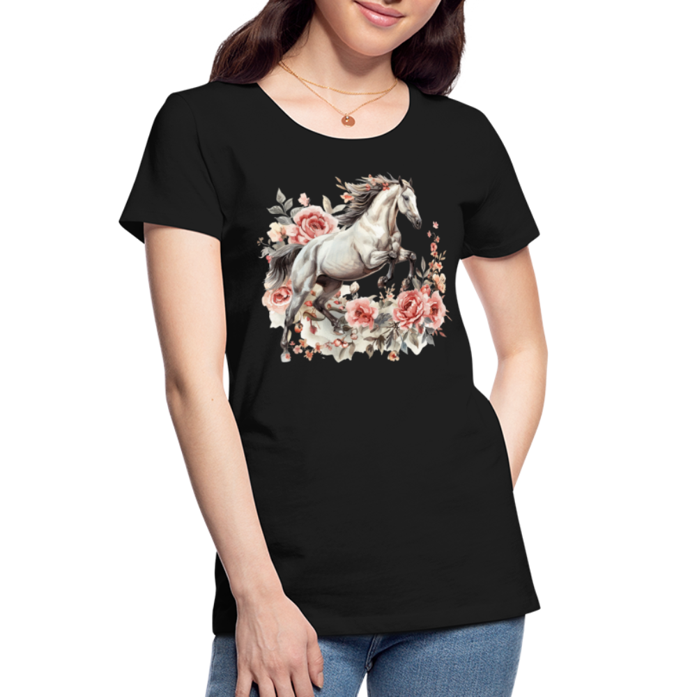 Flower Horse 13 - Frauen Premium Bio T-Shirt - Schwarz