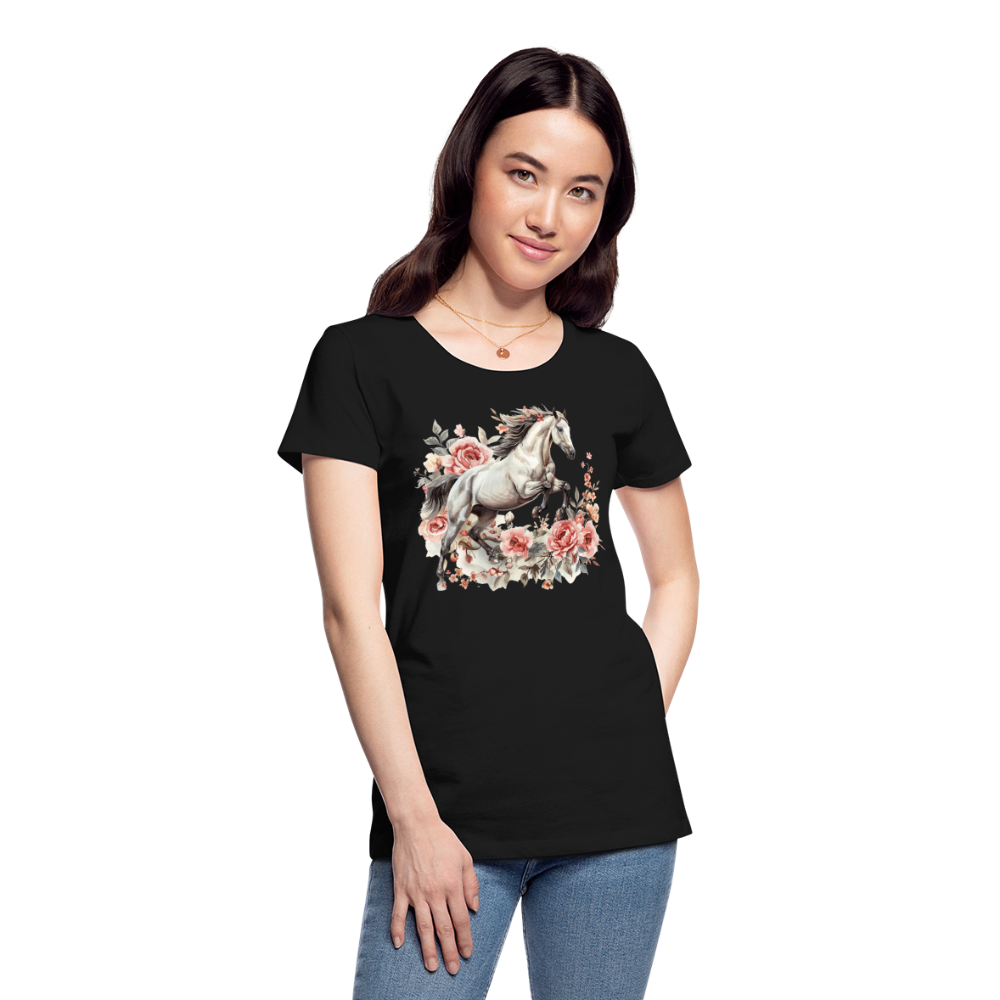 Flower Horse 13 - Frauen Premium Bio T-Shirt - Schwarz