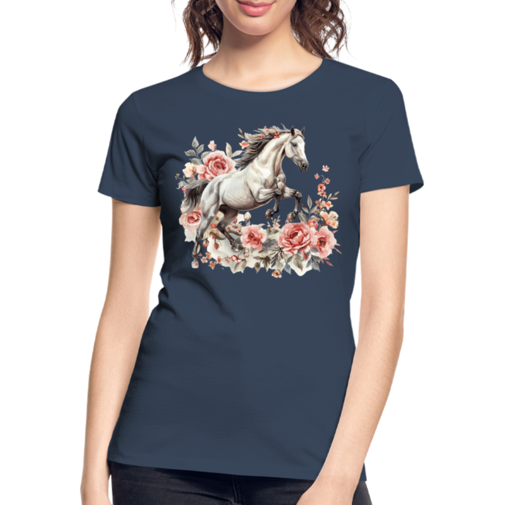 Flower Horse 13 - Frauen Premium Bio T-Shirt - Navy