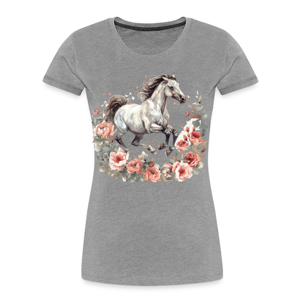 Flower Horse 14 - Frauen Premium Bio T-Shirt - Grau meliert