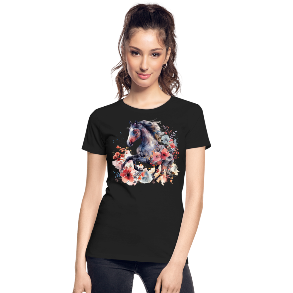 Flower Horse 15 - Frauen Premium Bio T-Shirt - Schwarz