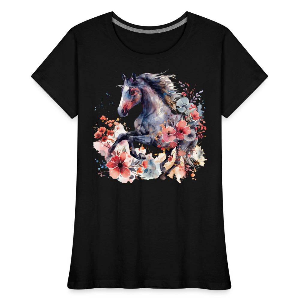 Flower Horse 15 - Frauen Premium Bio T-Shirt - Schwarz