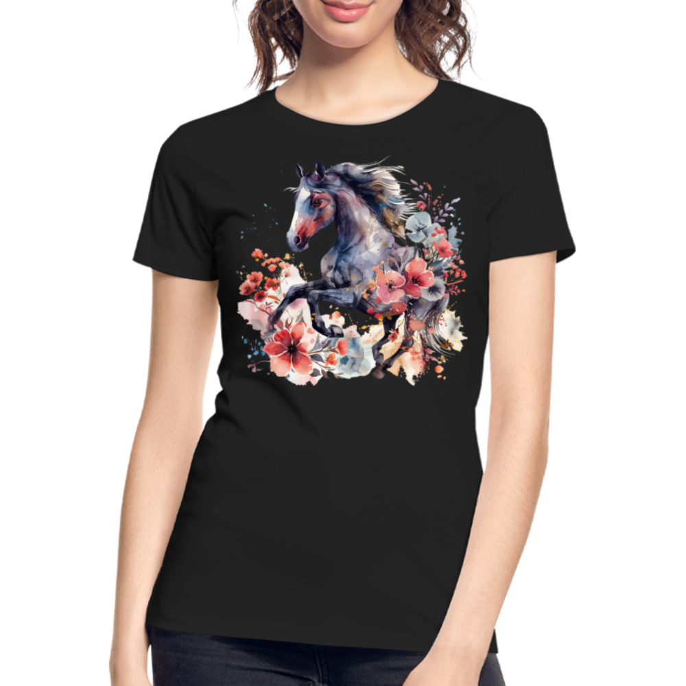 Flower Horse 15 - Frauen Premium Bio T-Shirt - Schwarz