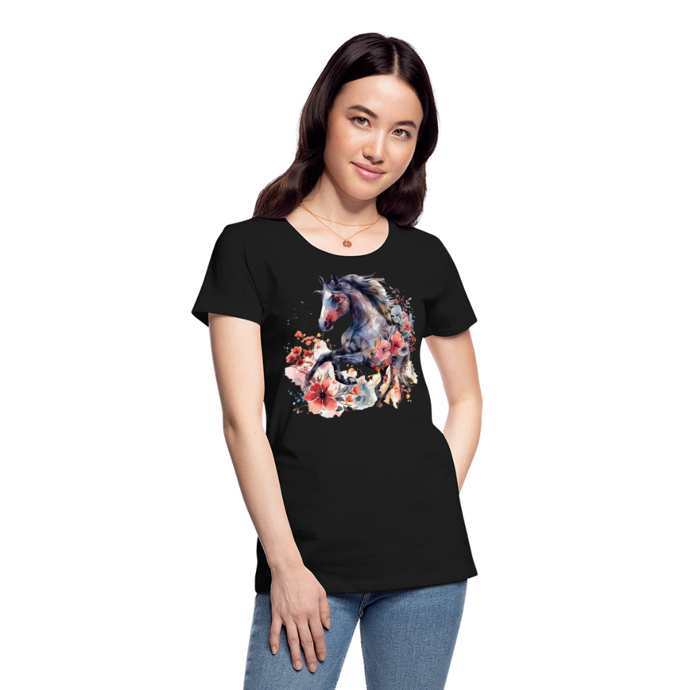 Flower Horse 15 - Frauen Premium Bio T-Shirt - Schwarz