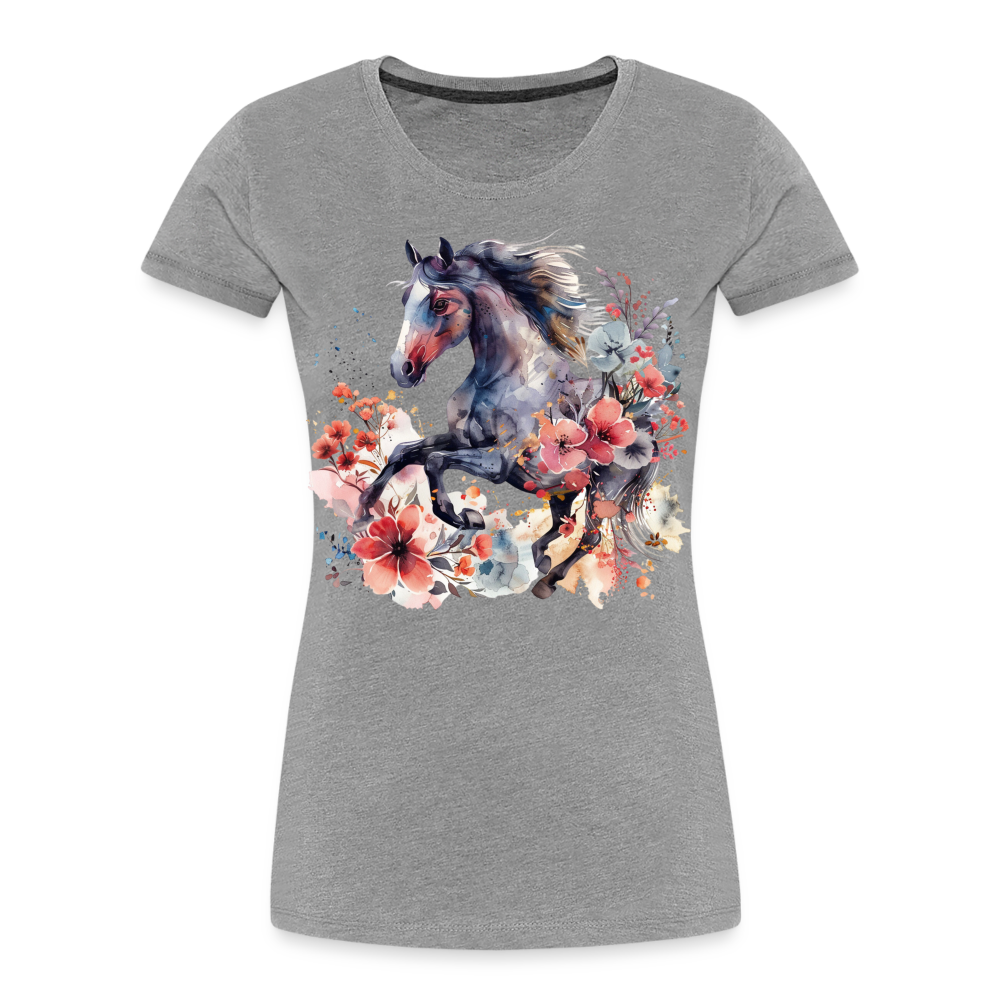 Flower Horse 15 - Frauen Premium Bio T-Shirt - Grau meliert