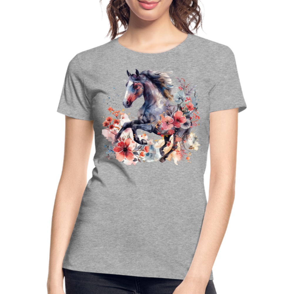 Flower Horse 15 - Frauen Premium Bio T-Shirt - Grau meliert