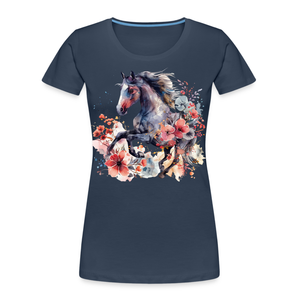 Flower Horse 15 - Frauen Premium Bio T-Shirt - Navy