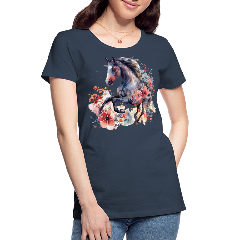 Flower Horse 15 - Frauen Premium Bio T-Shirt - Navy