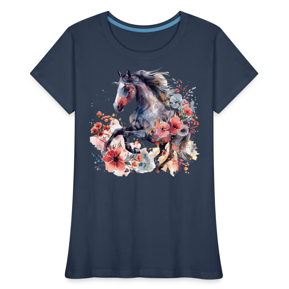 Flower Horse 15 - Frauen Premium Bio T-Shirt - Navy