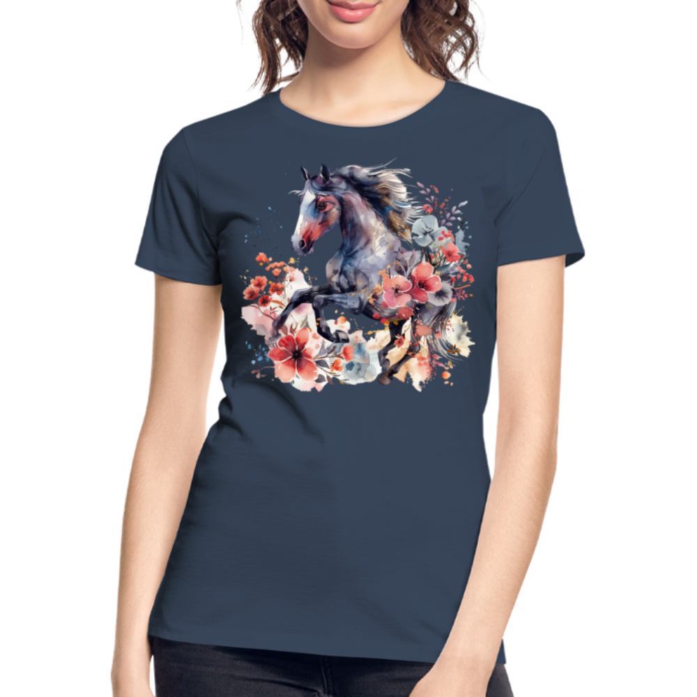 Flower Horse 15 - Frauen Premium Bio T-Shirt - Navy