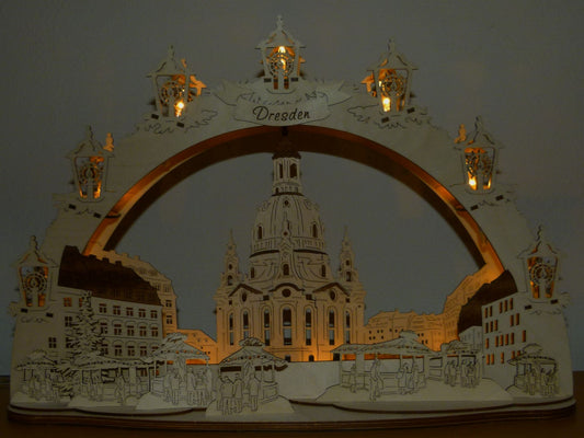 3D LED Holz Schwibbogen 43 cm x 30 cm x 12 cm Frauenkirche Dresden